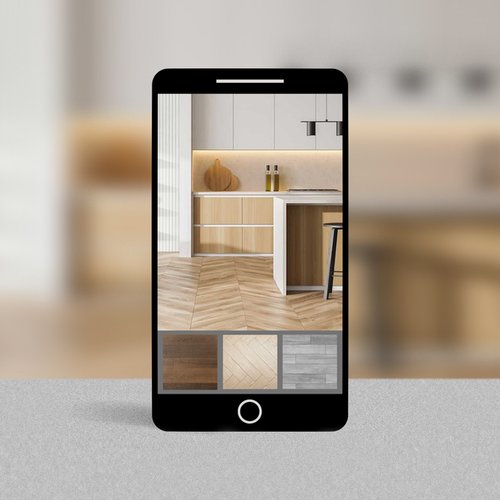 Roomvo product visualizer app on smartphone from POWAY CARPETS in Poway, CA